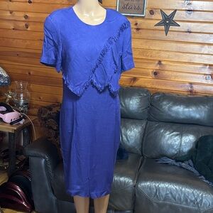 Expo vintage purple wool fringe midi dress size 14